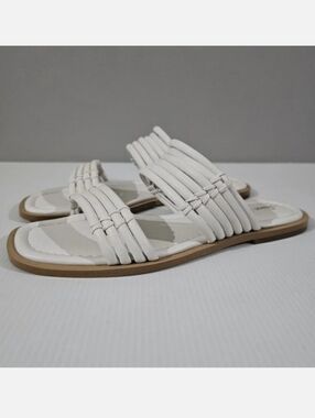 NEW Saint G Zoya Strappy Flat Sandal Womens 10 White Leather Tubular Slide